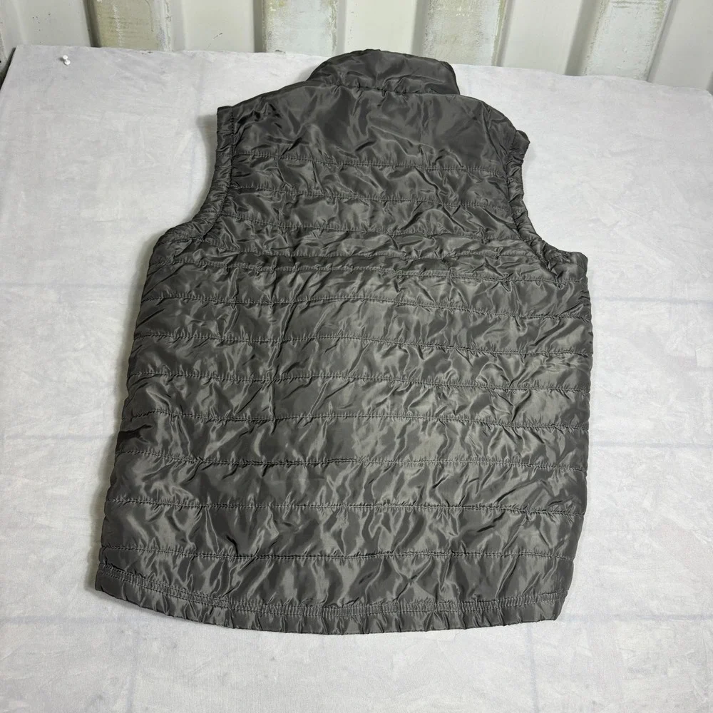 True Religion Mens Puffer Vest Jacket Gray Full-Zip Embroidered Logo Mock Neck L